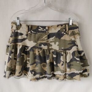 Women's Zinc Camo Tiered Fringe Short Mini Skirt Military Army Camouflage Y2K